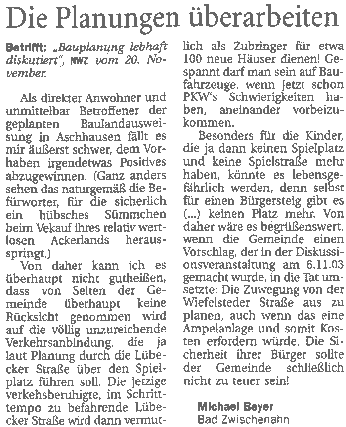 Leserbrief am 17.12.2003