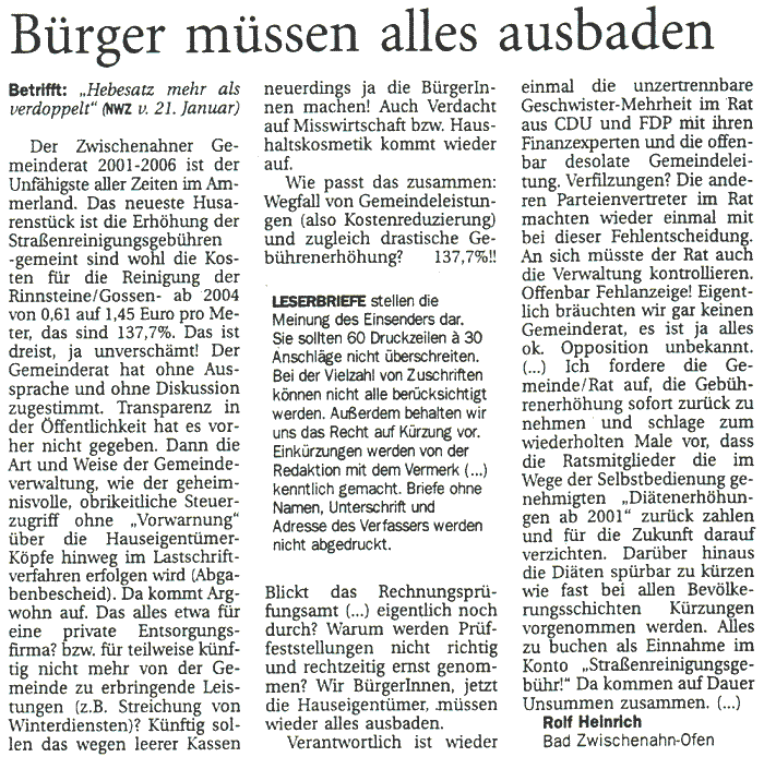 Leserbrief am 26.01.2004