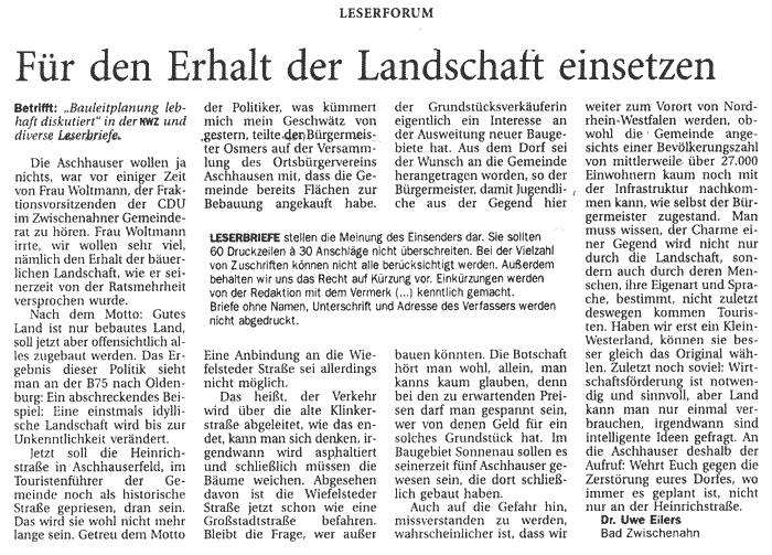 Leserbrief - NWZ 23.03.2004