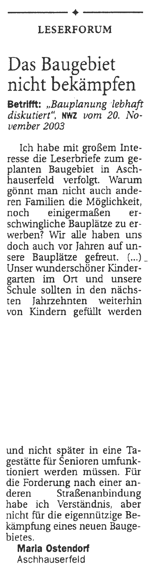 Leserbrief am 30.12.2003